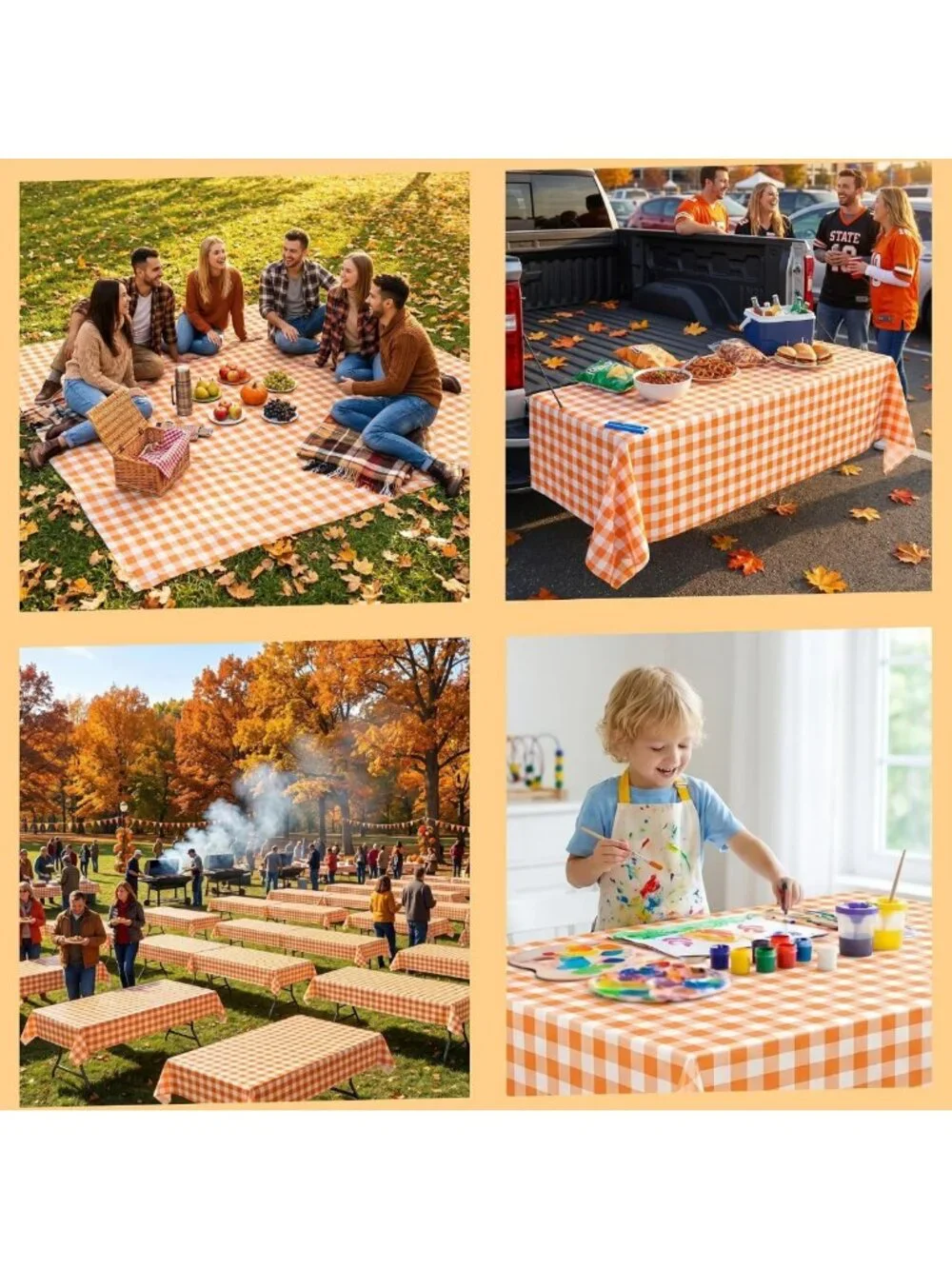 300FT x 54IN Orange & White Checkered Tablecloth Roll with Cutter - Perfect for